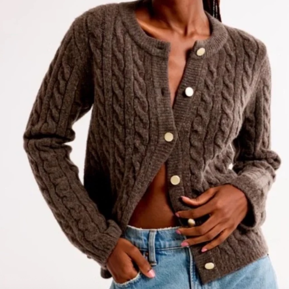 Abercrombie and Fitch Novelty Button Cable Crew Cardigan